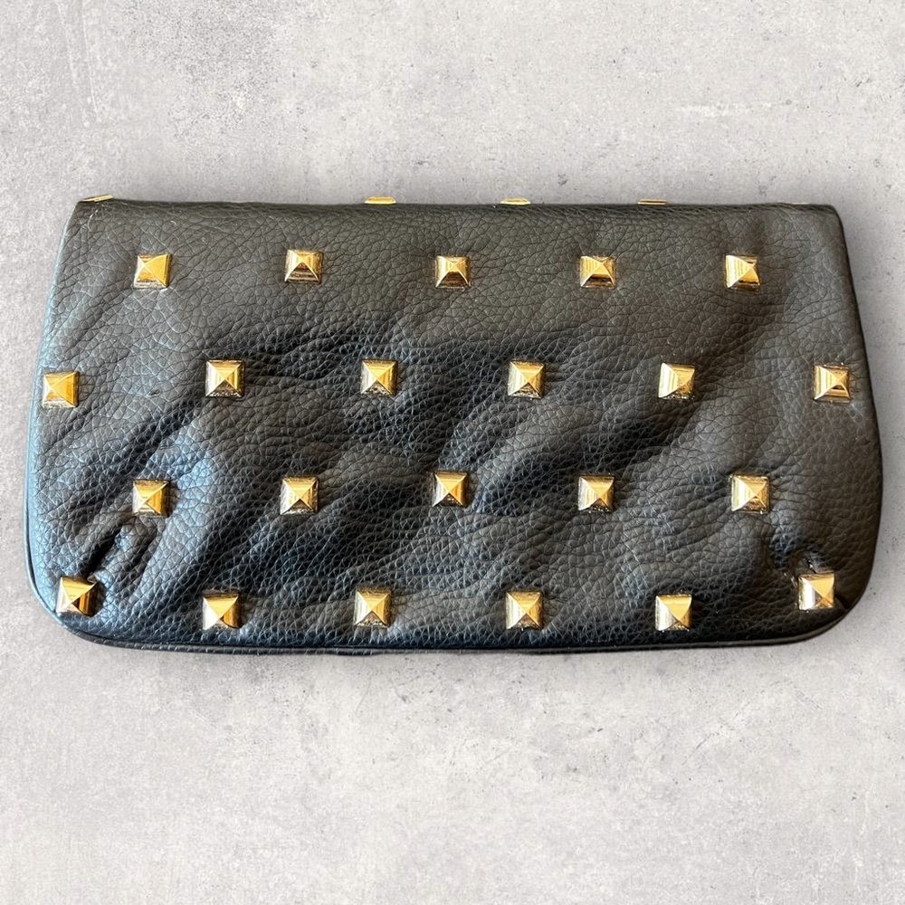 Deux Lux Vegan Leather Studded Flap Clutch in Black